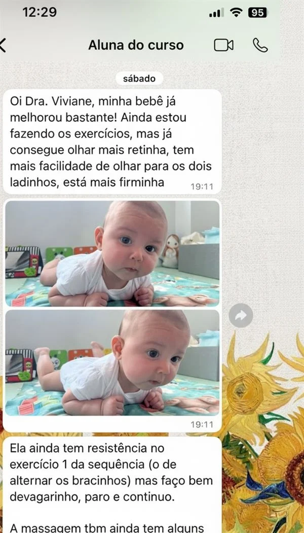 Depoimento de aluna do curso mostrando a melhora do bebê